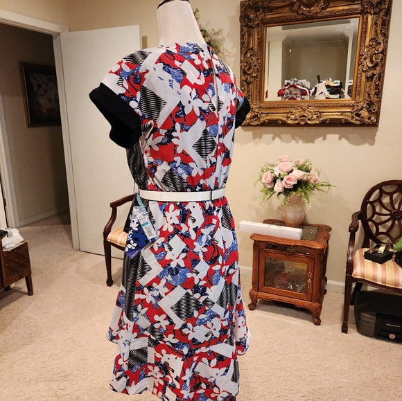 NWT PETER PILOTO Floral Belted Size 2 Dress Red, Black, Blue Spring Summer - Picture 10 of 15